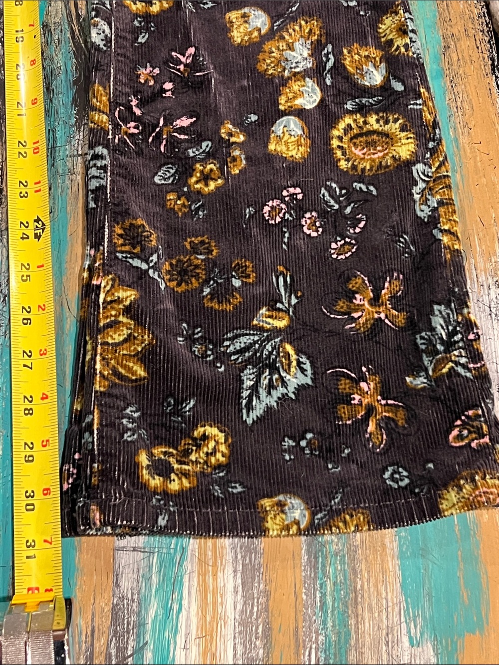 Pilcro Black Corduroy Flare Jeans with Multicolor Floral Motif - Picture 8 of 9